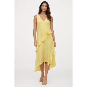 H&M Yellow Asymmetrical Ruffle High-Low Dress – Size M – Sleeveless V-Neck